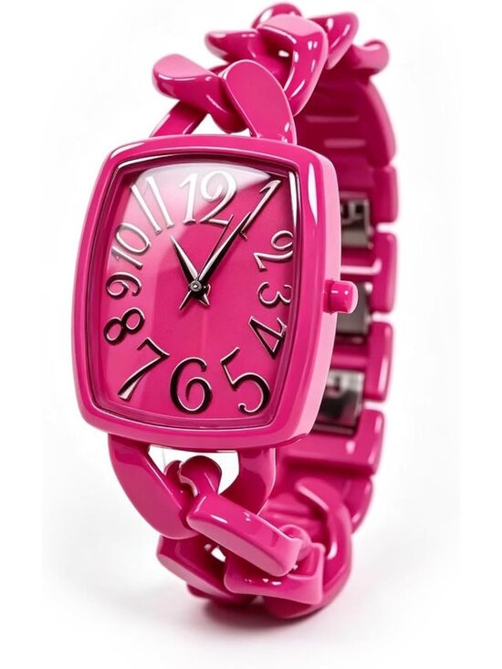 Women\'s Fushia Metal Chain Bracelet Small Wrist Square Face Analog Stylish Watch main image 6